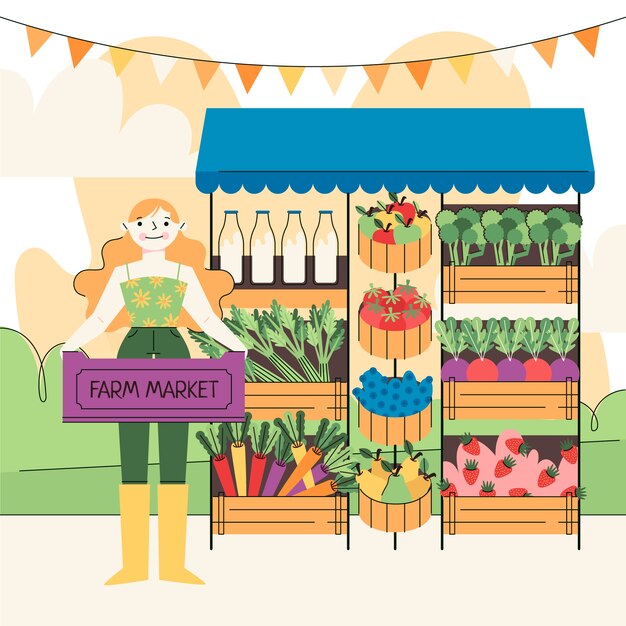 Hand drawn flat design farmers market illustration