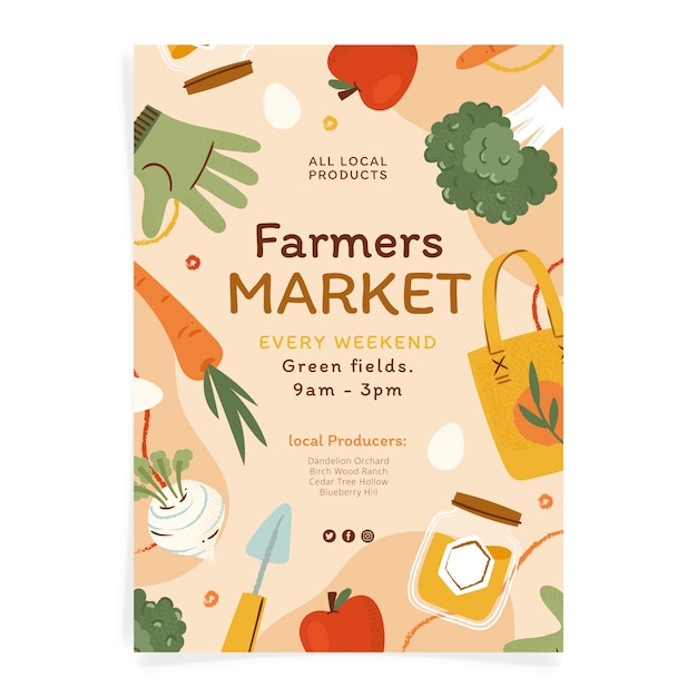 Hand drawn flat design farmers market illustration