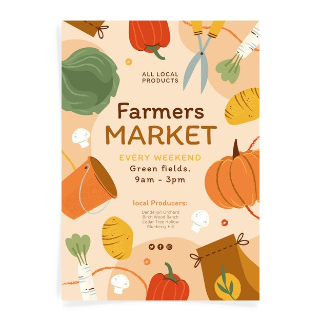 Hand Drawn Flat Design Farmers Market Illustration