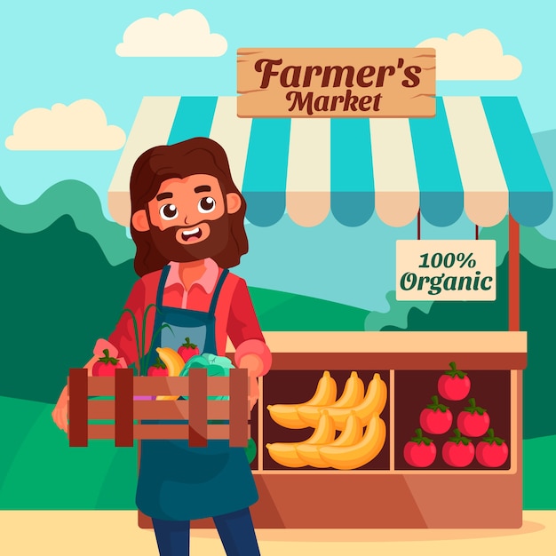 Hand drawn flat design farmers market illustration