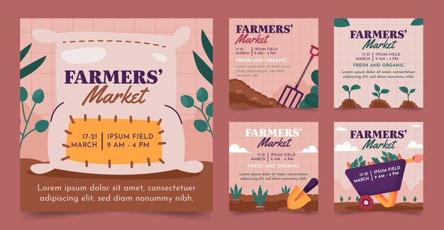 Ручной обращается плоский дизайн фермерский рынок instagram пост коллекция