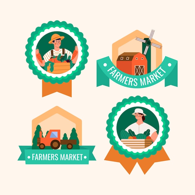 Hand drawn flat design farmers market labels