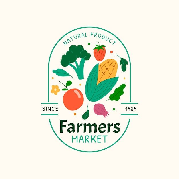 Бесплатное векторное изображение Ручной обращается плоский дизайн логотипа фермерского рынка