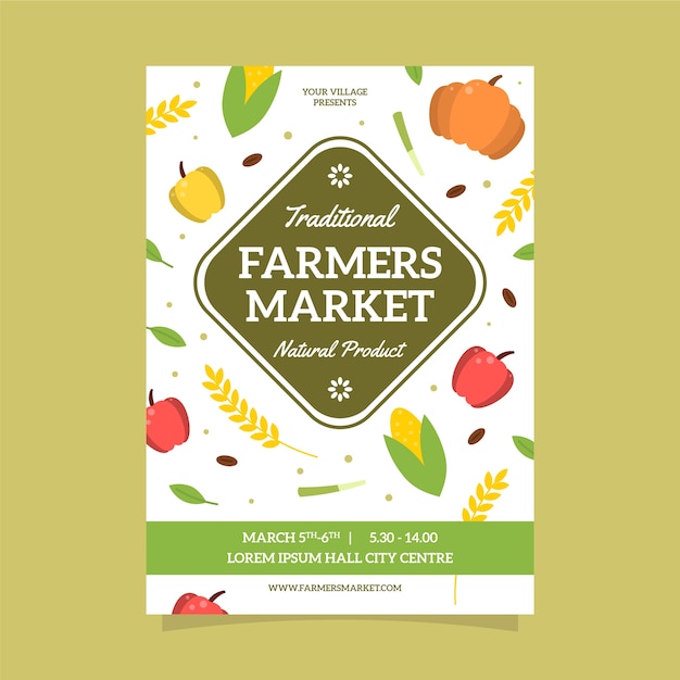 Hand drawn flat design farmers market poster