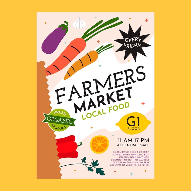 Free vector hand drawn flat design farmers market poster