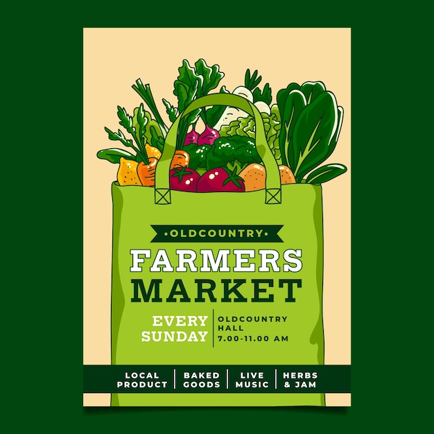 Free vector hand drawn flat design farmers market poster