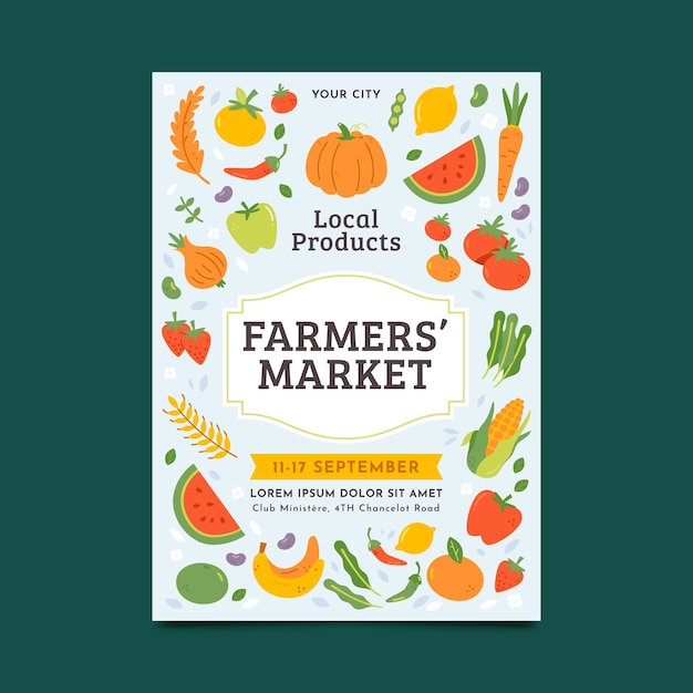 Hand drawn flat design farmers market poster