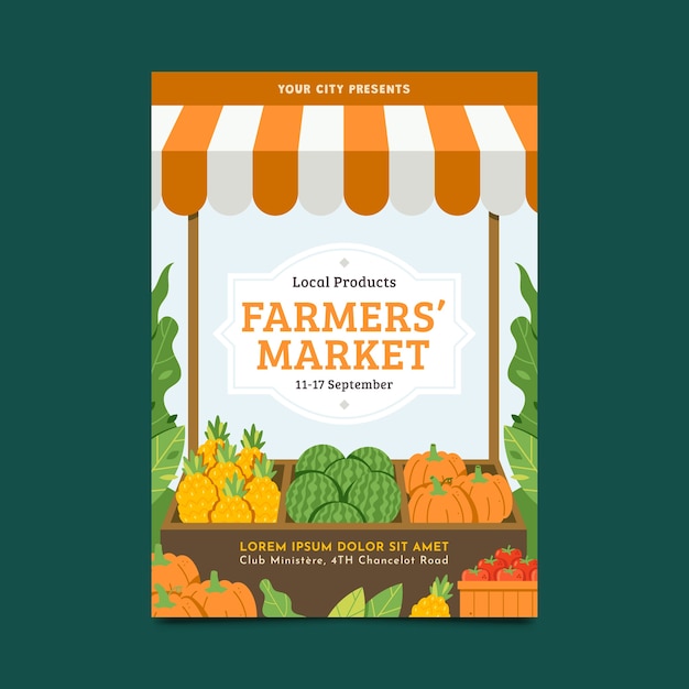 Free vector hand drawn flat design farmers market poster