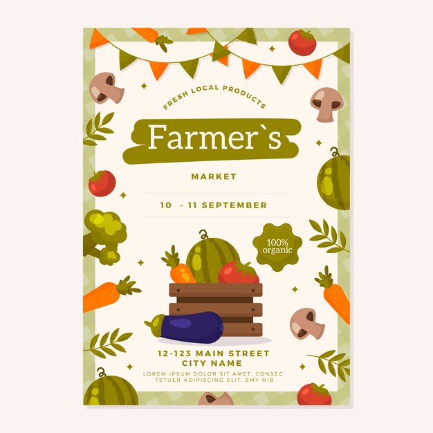 Hand drawn flat design farmers market poster