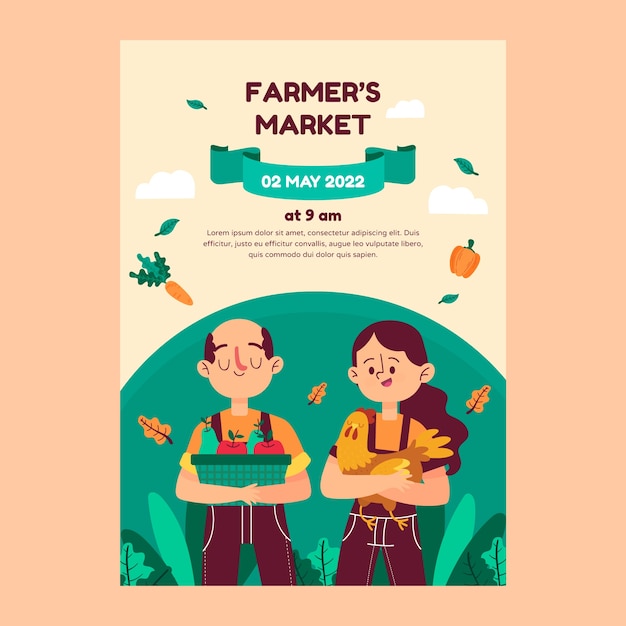 Free vector hand drawn flat design farmers market poster