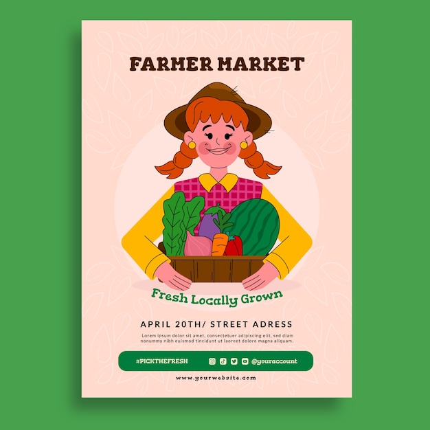 Hand drawn flat design farmers market poster