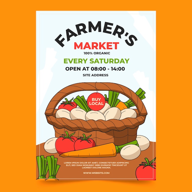 Free vector hand drawn flat design farmers market poster