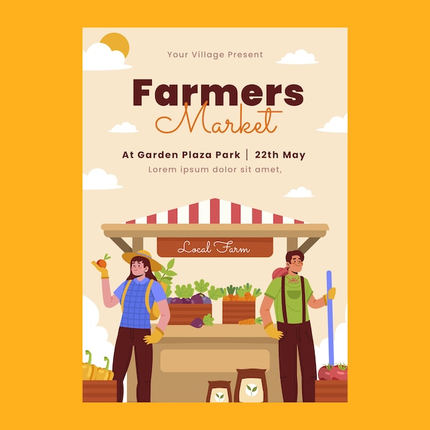 Hand drawn flat design farmers market poster