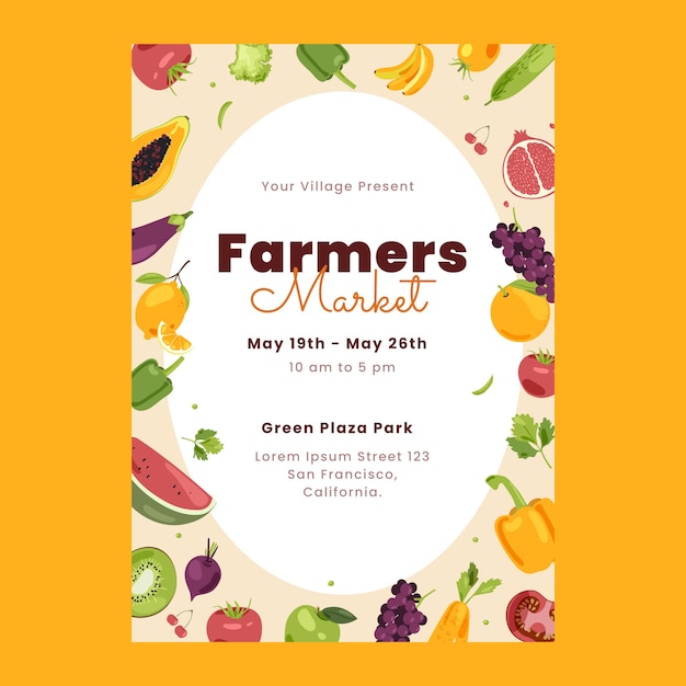 Hand drawn flat design farmers market poster