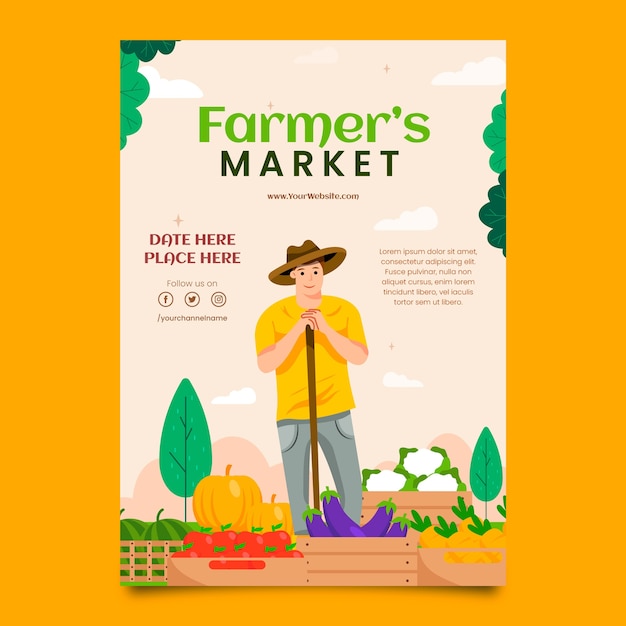 Free vector hand drawn flat design farmers market poster