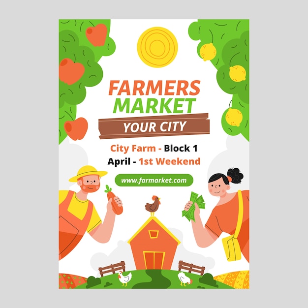 Free vector hand drawn flat design farmers market poster