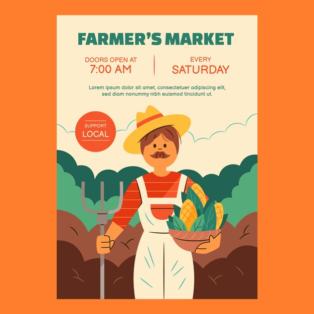 Hand drawn flat design farmers market poster