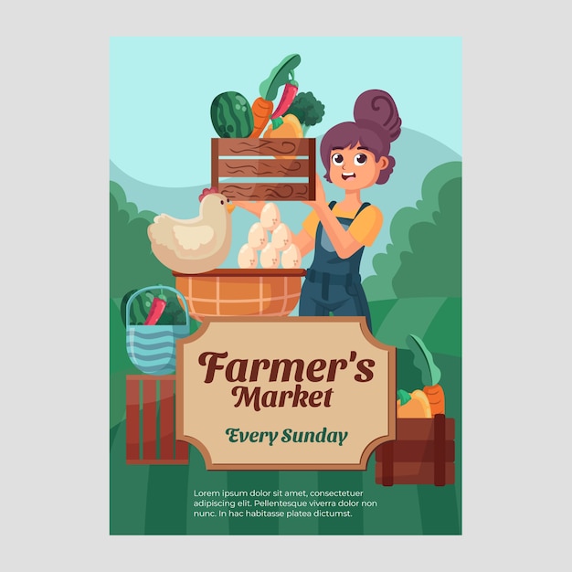 Free vector hand drawn flat design farmers market poster