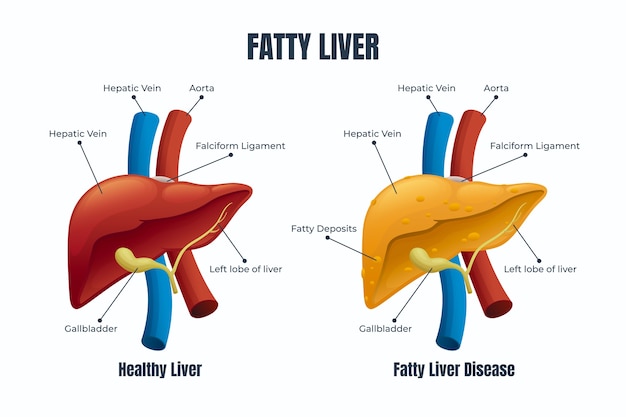 Hand drawn flat design fatty liver illustration