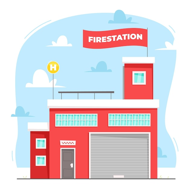 Free vector hand drawn flat design fire station