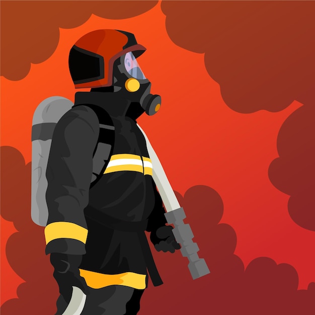 Hand drawn flat design firefighters putting out a fire