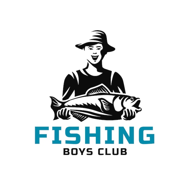 Ручной обращается плоский дизайн логотипа рыбалки шаблон