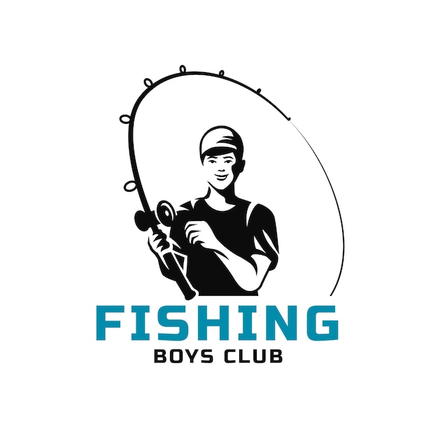 Ручной обращается плоский дизайн логотипа рыбалки шаблон