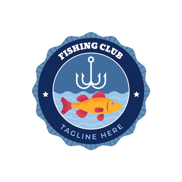 Ручной обращается плоский дизайн логотипа рыбалки
