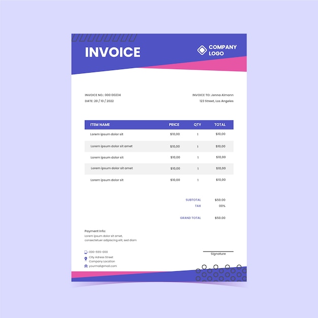 Free vector hand drawn flat design fitness invoice