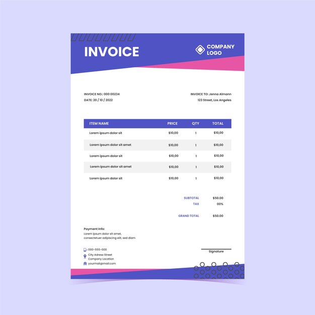 Hand drawn flat design fitness invoice