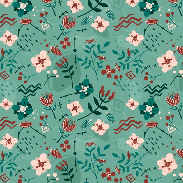 Hand drawn flat design floral pattern design