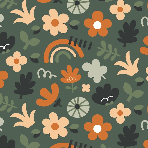 Hand drawn flat design floral pattern