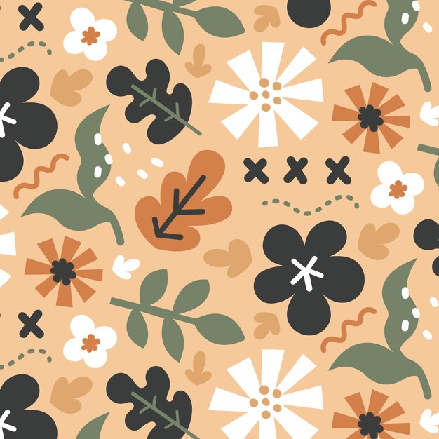 Hand drawn flat design floral pattern