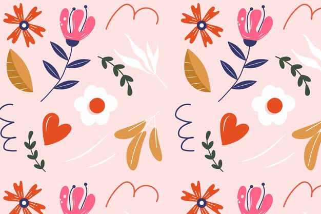 Hand drawn flat design floral pattern