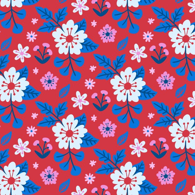 Hand drawn flat design floral pattern