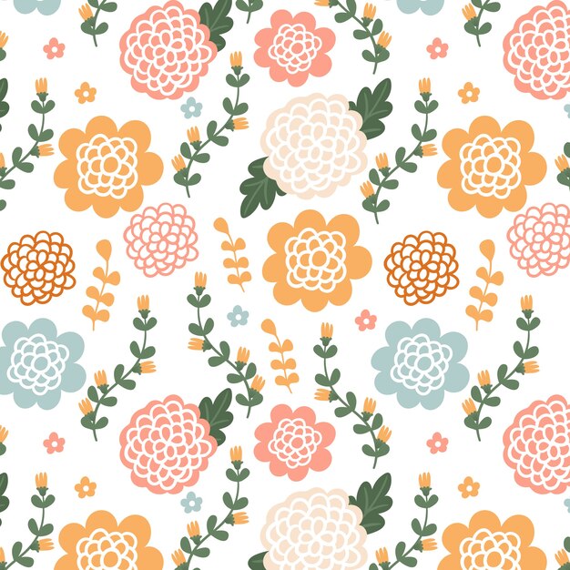 Hand drawn flat design floral pattern