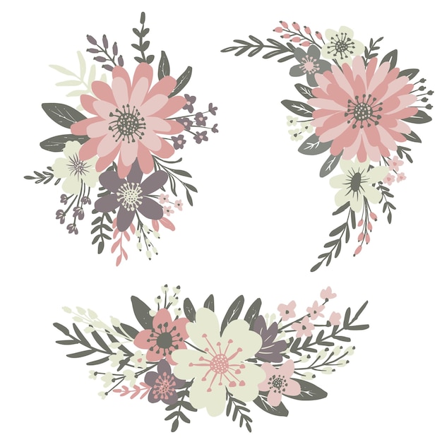 Бесплатное векторное изображение Коллекция рисованной плоской цветочной композиции