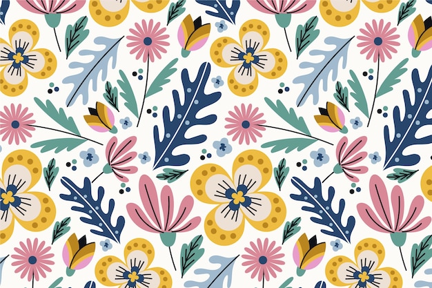 Hand drawn flat design flower pattern