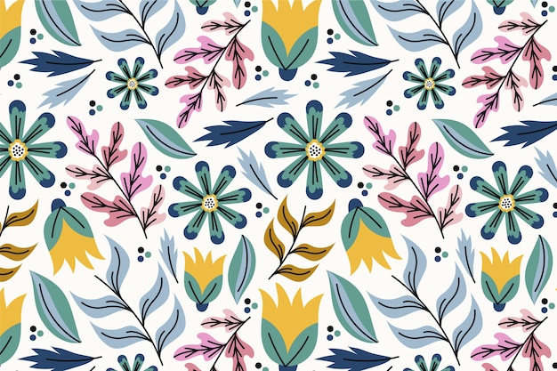 Hand drawn flat design flower pattern