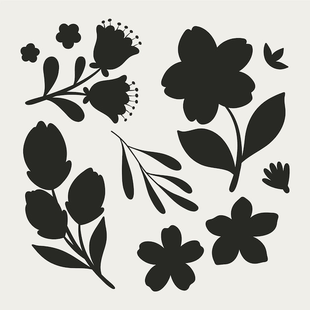 Free vector hand drawn flat design flower silhouettes