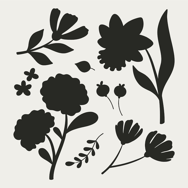 Free vector hand drawn flat design flower silhouettes