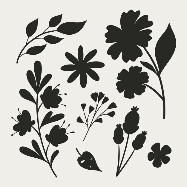 Hand drawn flat design flower silhouettes