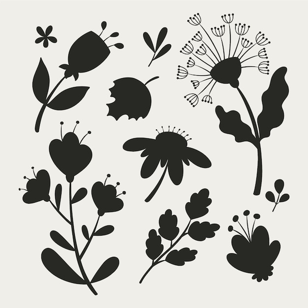 Free Vector hand drawn flat design flower silhouettes