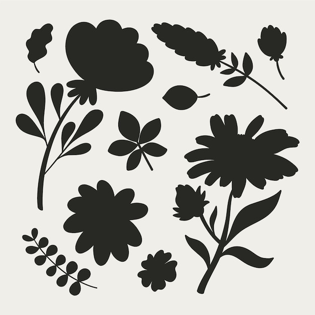 Hand drawn flat design flower silhouettes