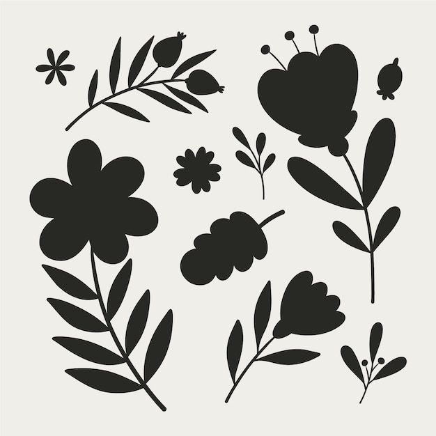 Free vector hand drawn flat design flower silhouettes