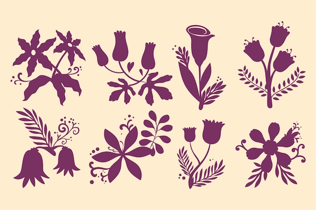 Free vector hand drawn flat design flower silhouettes