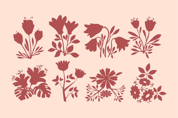 Free Vector hand drawn flat design flower silhouettes
