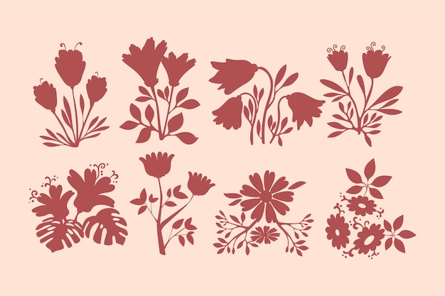 Hand drawn flat design flower silhouettes