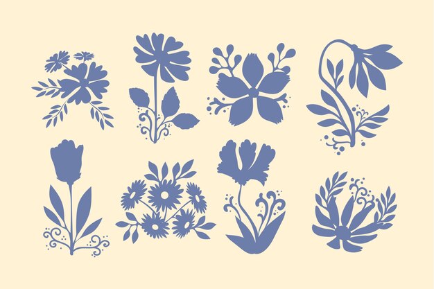 Free Vector hand drawn flat design flower silhouettes