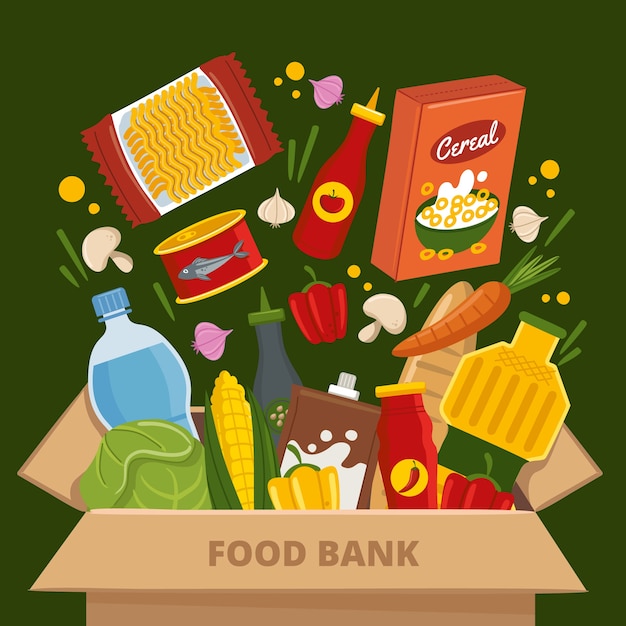 Hand drawn flat design food bank illustration